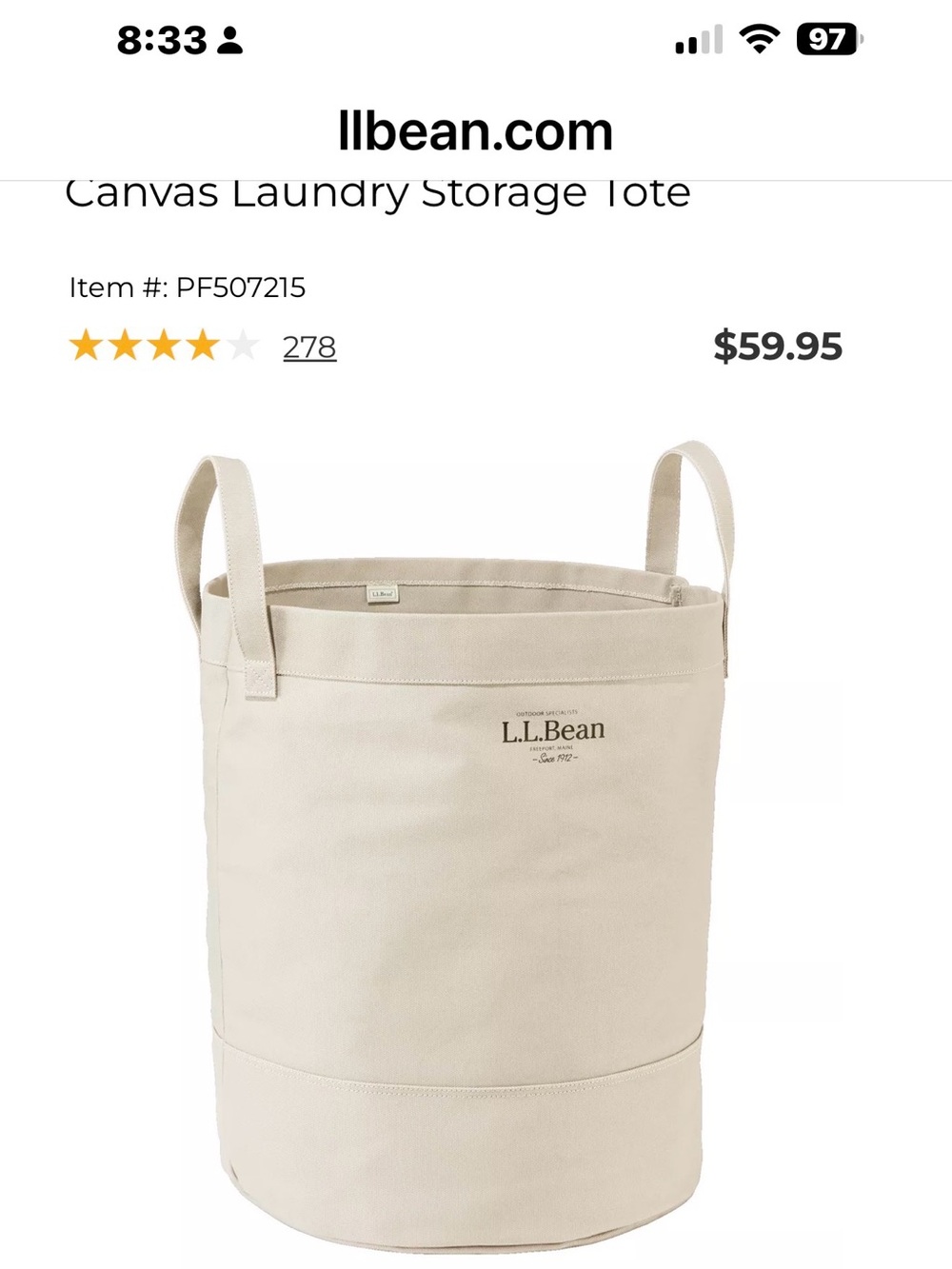 L.L. Bean Canvas Storage Tote in Natural Beige